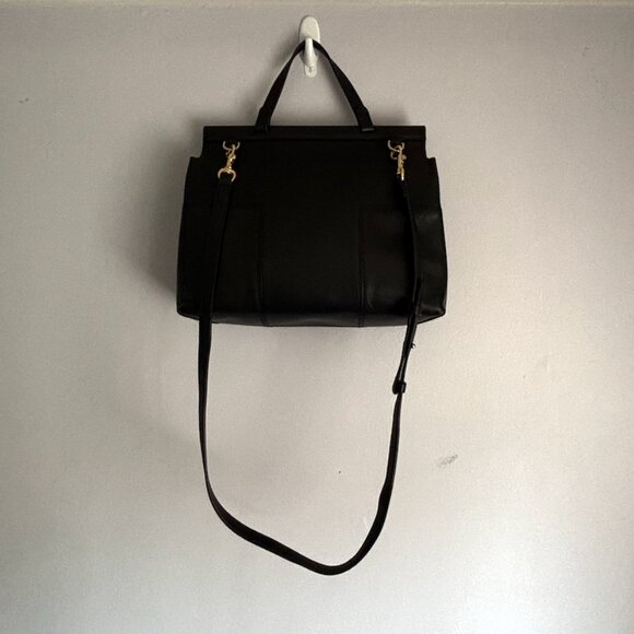 Tory Burch Block-T Satchel Top Handle Crossbody Shoulder Bag Black Leather - Picture 6 of 9